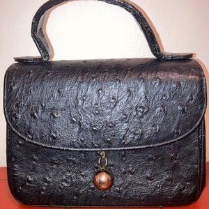 Bienen Davis Vintage black handle ostrich leather bag